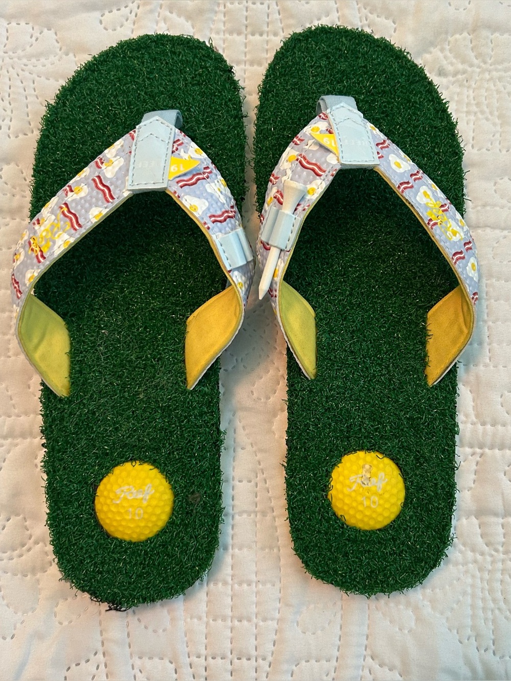 Reef Men's Green Turf Flip Flops with Yellow Accents